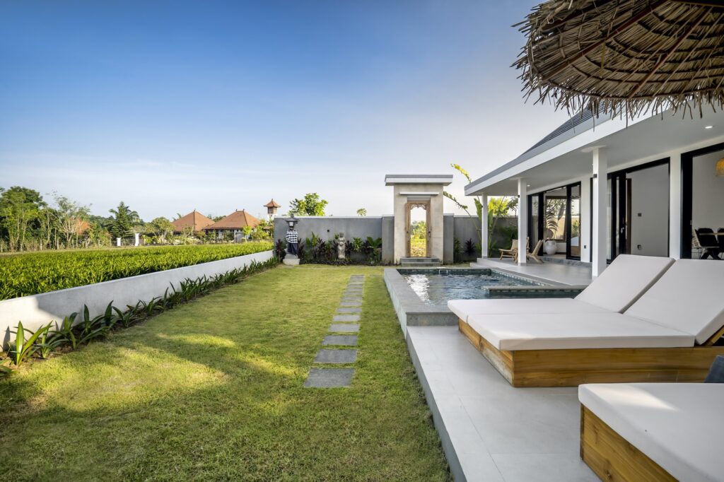 Rice field view at the family friendly villas in Bali